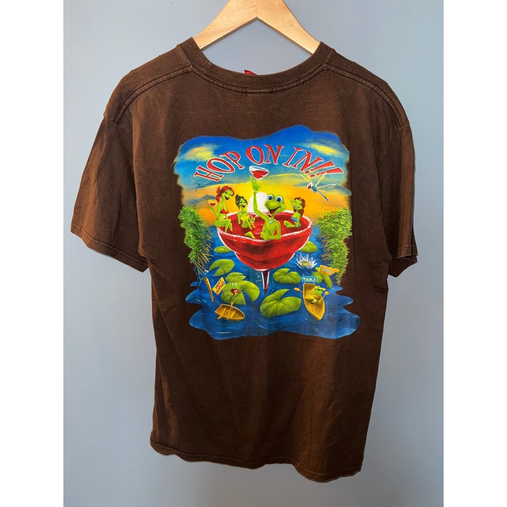 Senor Frogs Nassau Bahamas Brown Graphic T-Shirt Hop On In Back Print Vintage